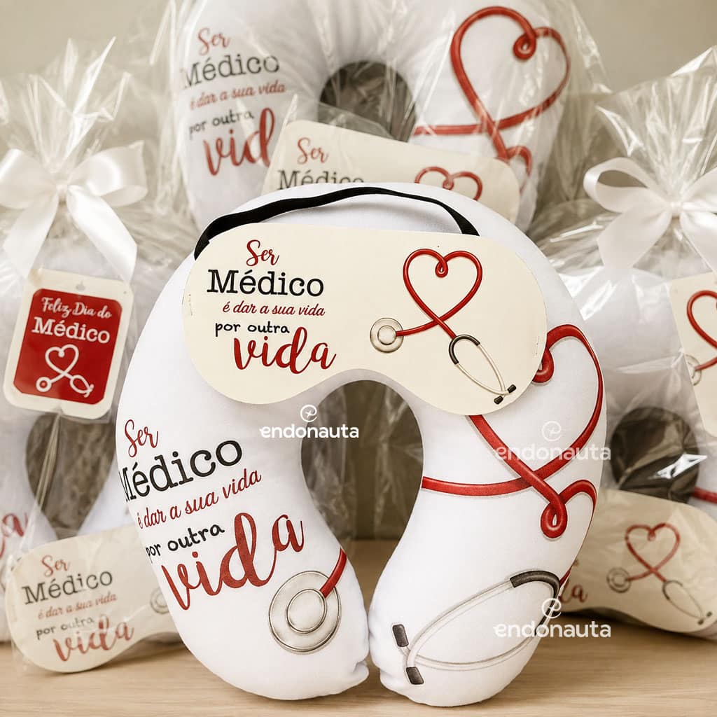 Dia do Médico 9 Kit descanso com travesseiro e almofada de viagem e tapa olho personalizado