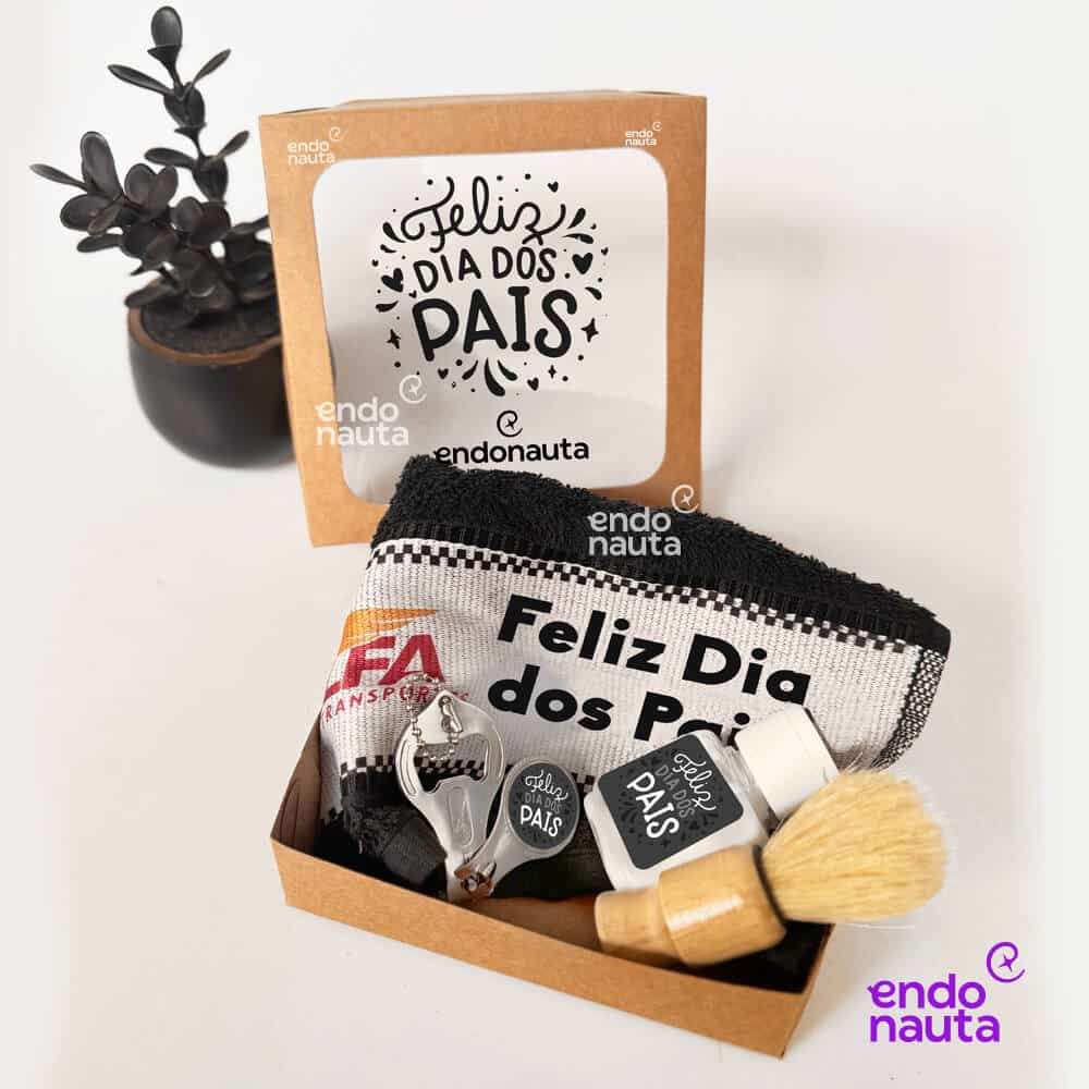 Kit Help Brinde corporativo para dia dos pais com kit barba com pincel, toalha, cortador de unha e loção para barbear.